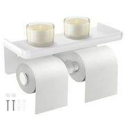 Txkrhwa Double Toilet Paper Holder with Shelf, Double Head Toilet Tissue Roll Holder, Wall Mount Tissue Roll Holder for Bathroom, Toilet Tissue Dispensers with Phone Shelf